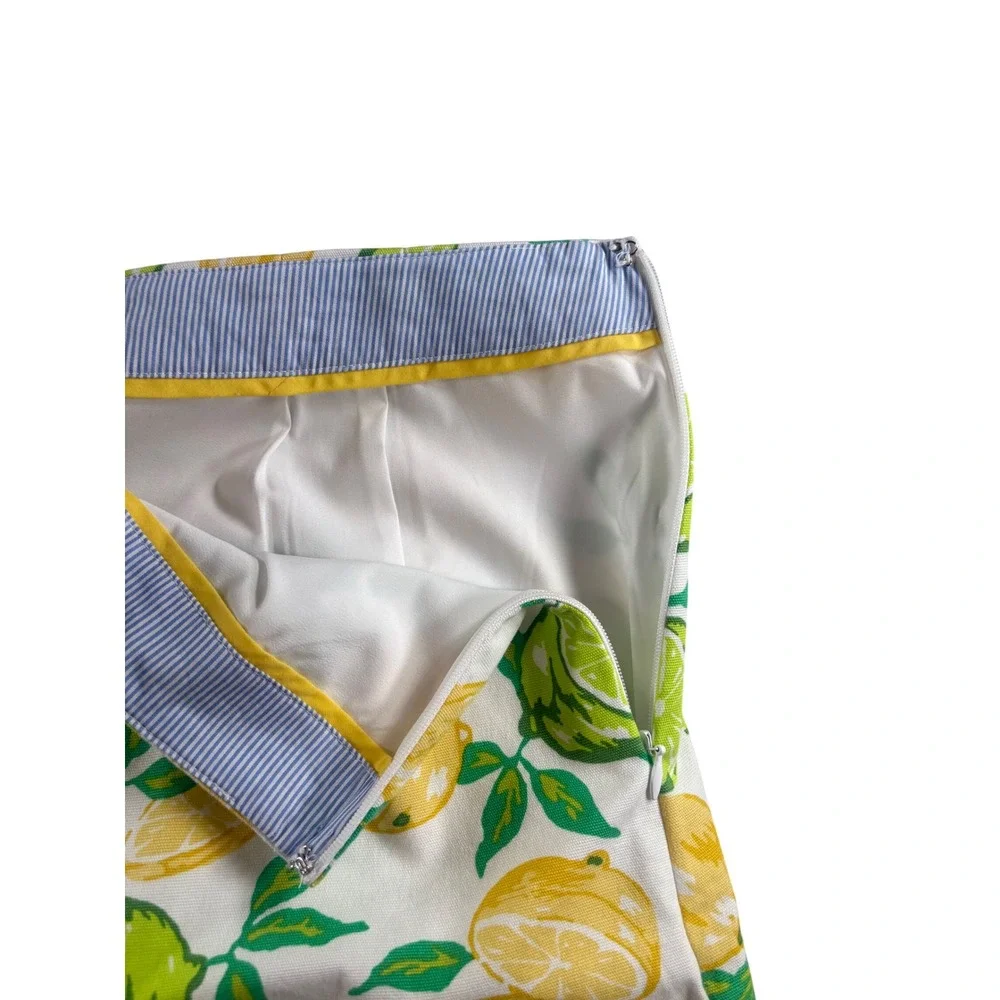 Talbots Citrus Lemon Lime Print Mini Skirt White Green Yellow Size 12 Cotton Mix - Picture 2 of 8